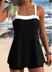 Mid Waisted Three-piece Black Tankini Set