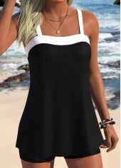 Mid Waisted Three-piece Black Tankini Set