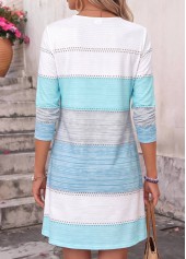 Striped Tummy Coverage Blue Short Long Sleeve Dress