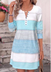 Striped Tummy Coverage Blue Short Long Sleeve Dress