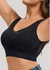 Black Lace Detail V Neck Bra