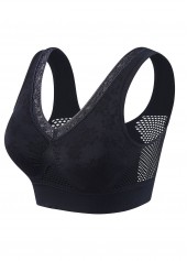 Black Lace Detail V Neck Bra