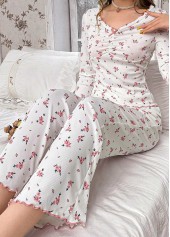 Ditsy Floral Print Light Pink Lounge Top and Pants