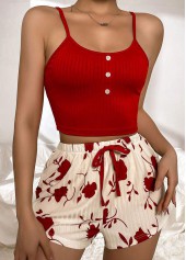 Floral Print Red Scoop Neck Lounge Top and Shorts