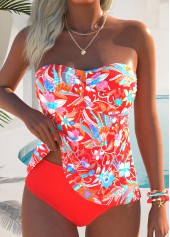 Mid Waisted Random Floral Print Criss Cross Tankini Set