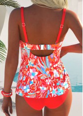 Mid Waisted Random Floral Print Criss Cross Tankini Set