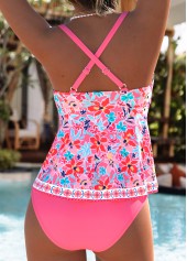 Mid Waisted Floral Print Frill Coral Tankini Set
