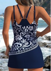 Mid Waisted Random Floral Print Fake 2in1 Tankini Set