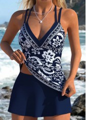 Mid Waisted Random Floral Print Fake 2in1 Tankini Set