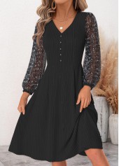 Patchwork Black Long Sleeve V Neck Dress