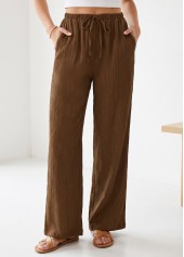 Dark Coffee Elastic Waist High Waisted Pants