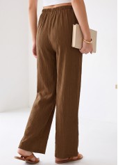 Dark Coffee Elastic Waist High Waisted Pants