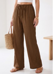 Dark Coffee Elastic Waist High Waisted Pants
