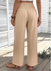 Light Coffee Straight Leg Elastic Waist High Waisted Pants