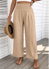 Light Coffee Straight Leg Elastic Waist High Waisted Pants