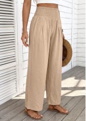 Light Coffee Straight Leg Elastic Waist High Waisted Pants