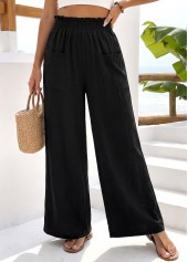 Black Wide Leg Elastic Waist High Waisted Pants