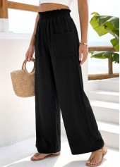 Black Wide Leg Elastic Waist High Waisted Pants
