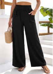 Black Wide Leg Elastic Waist High Waisted Pants