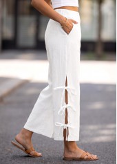 White Straight Leg Elastic Waist High Waisted Pants