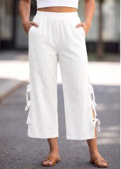 White Straight Leg Elastic Waist High Waisted Pants