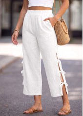 White Straight Leg Elastic Waist High Waisted Pants