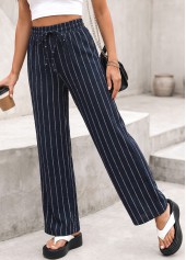Striped Navy Elastic Waist High Waisted Pants