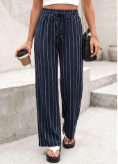 Striped Navy Elastic Waist High Waisted Pants