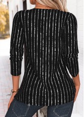 Striped Tuck Stitch Black Long Sleeve T Shirt