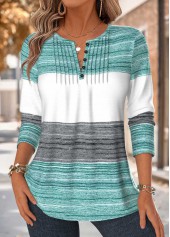Striped Tuck Stitch Mint Green Long Sleeve T Shirt