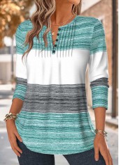 Striped Tuck Stitch Mint Green Long Sleeve T Shirt