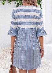Striped Tummy Coverage Blue Short Half Sleeve Dress