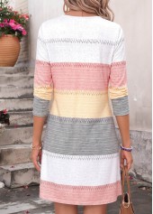 Striped Tummy Coverage Multi Color Short Long Sleeve Dress
