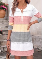 Striped Tummy Coverage Multi Color Short Long Sleeve Dress