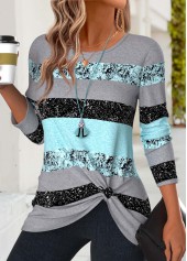 Striped Twist Mint Green Long Sleeve T Shirt