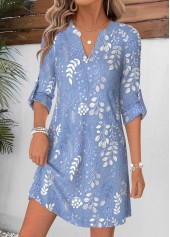 Floral Print Tummy Coverage Light Blue Short Dress