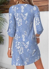 Floral Print Tummy Coverage Light Blue Short Dress
