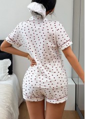 Heart Print White Short Sleeve Lounge Top and Shorts