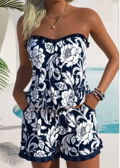 Random Floral Print Frill Navy One Piece Swimwear