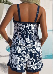 Random Floral Print Frill Navy One Piece Swimwear