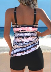 Leaf Print Ruched/shirred Black Tankini Top-No Bottom