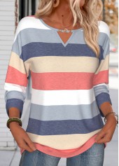 Striped Tummy Coverage Navy Long Sleeve T Shirt