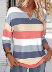 Striped Tummy Coverage Navy Long Sleeve T Shirt