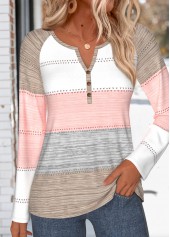 Striped Tummy Coverage Multi Color Long Sleeve T Shirt