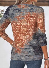 Tribal Print Curved Hem Dusty Blue T Shirt