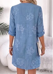 Tummy Coverage Blue Short Long Sleeve Split Neck Dress