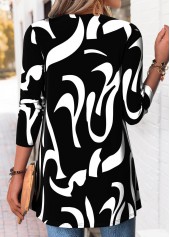 Geometric Print Black Long Sleeve Fake Two Piece Twinset