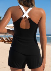 Mid Waisted Patchwork Black Tankini Set