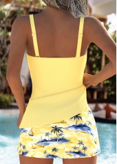 Mid Waisted Tropical Plants Print Two-piece Tankini Set