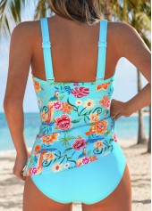 Mid Waisted Random Floral Print Fake 2in1 Tankini Set